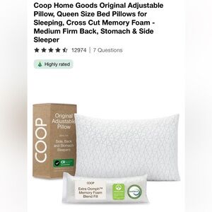 NIB COOP Home goods queen Adjustable firm Pillow